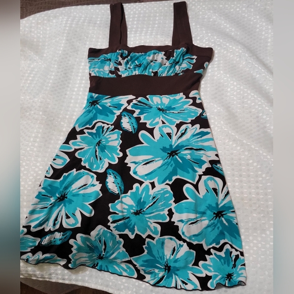 Speekless Teal & Brown Floral Dress with Waist Tie - Picture 1 of 2